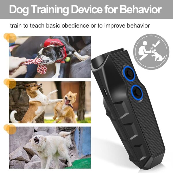 Dog Barking Control Devices, Dual Sensor Ultrasonic Dog Barking Deterrent 3 Frequency Dog Trainer Anti Barking Device with LED Flashlight, 16.4 ft Range Safe for Human and Dog, Rechargeable, Black
